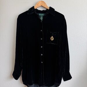 Vintage Lauren Ralph Lauren Black Silk Velvet Shirt 90s Whimsigoth Medium